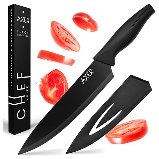 Axer Coltello Chef Nero con Guardia Lama - Coltello da Chef Professionale Multiuso Durevole e Affilato - Coltello Cucina professionale in Scatola Decorativa - Chef Knife