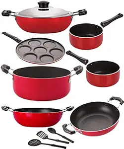 Nirlon nonstick Aluminium Utensils Set of10 Pieces for Kitchen (2.6mm_DKD(J)_KD13_KD14_SP(B)_SP(M)_CS20_UP7_3spoon)