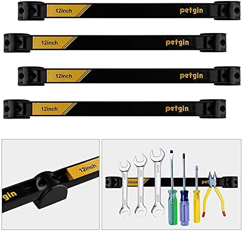 Petgin Set of 4 Magnetic Tool Holder Rack - Heavy Duty Garage Wall Holder Strip for Tools - Tool Bar with Magnet for Screwdriver, Wrench (12inch)