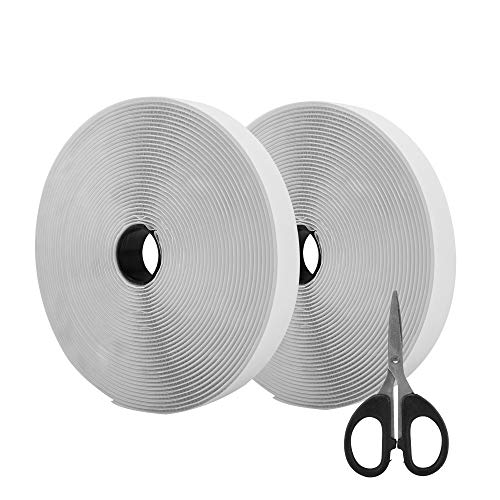 AIEX 39.37 Feet/12m Hook and Loop Self Adhesive Tape Roll with Gift Scissors (White)