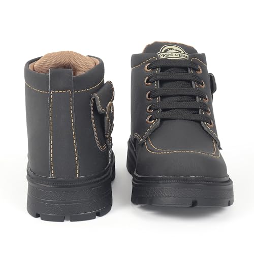 Image of Freeplay Kids Boys Lace-Up Ankle Boots with Buckle Strap | Stylish Casual Outdoor Boots | Anti-Slip Durable Sole | Comfortable Fit | Black, Blue, Green, Tan