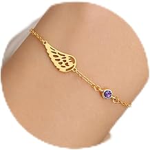 Sympathy Gifts for Loss of Loved One Angel Wing Memory Bracelet Sorry for Your Loss Gifts Gold Plated Birthstone Bracelets for Women Memorial Remembrance Birthday Jewelry