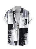 Floerns Men's Striped Shirts Casual Short Sleeve Button Down Shirts Black White Grey XL