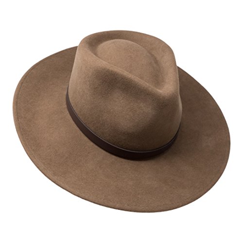 B&S Premium Lewis - Wide Brim Fedora Hat - 100% Wool Felt - Water Resistant - Leather Band