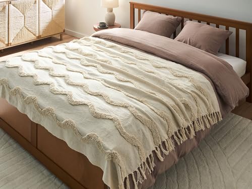 Couverture coton boho 150x200 cm beige Khari Beliani