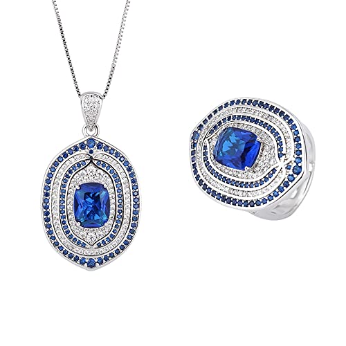 Bijoux saphir 8x10mm ensemble collier pendentif bague femme pour mariage