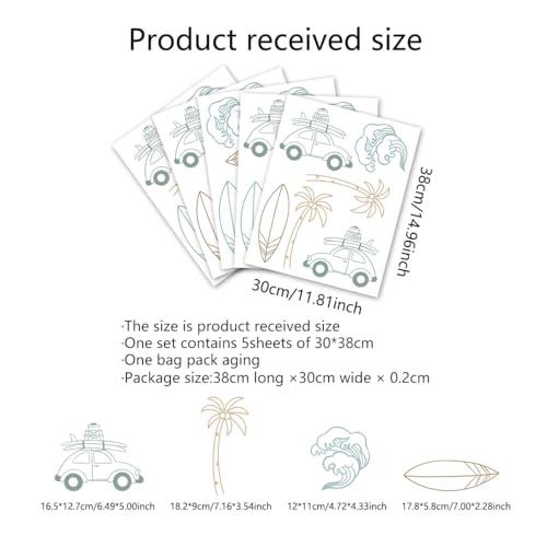 Retro Surfer Theme Wall Sticker, Ocean Wall Decals, Boys Beach Room Decals，Palm Tree Sun Decoration, Peel and Stick Removable Vinyl Underwater Wall Sticker, Kids Bedroom Nursery Room Decoration. by HJKlove - Used condition - Image 2