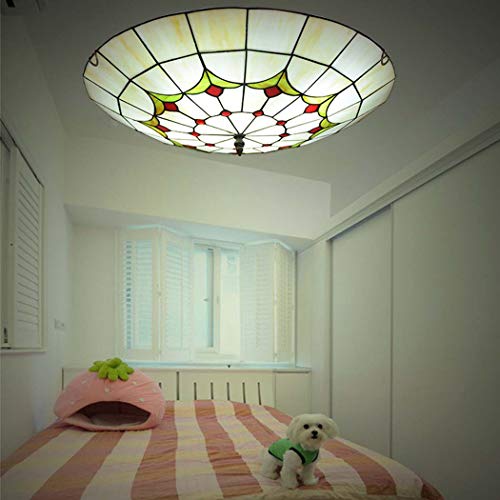 Montage à chasse d'eau de plafond vitrail E27 ronde rétro 50 cm