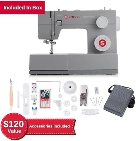 SINGER Heavy Duty 4452 High-Speed Sewing Machine with Accessory Kit | Strong Motor with Enhanced Piercing Power, 110 Stitch Applications, Full Metal Frame, 1-Step Buttonhole & LED Lights, Grey