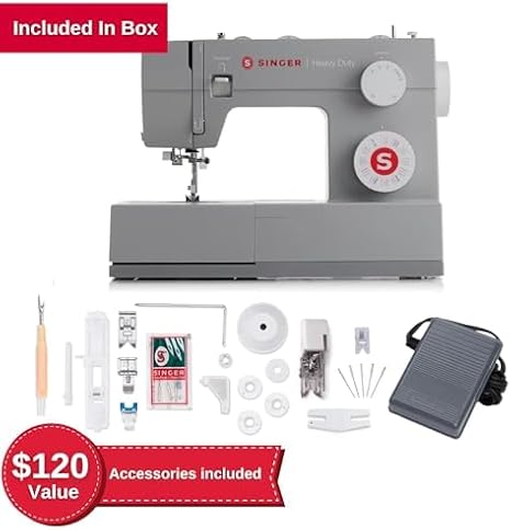 SINGER Heavy Duty 4452 (Grey) High Speed Sewing Machine + Accessories | 32 Built-In Stitches Deliver 110 Stitch Applications | 50% More Power for Thick Fabrics, 1100 Stitches/Min, 1-Step Buttonhole