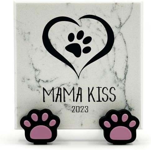 TULLUN Personalised Memorial White Marble Stone Plaque With Paw Dispaly Stand For Pet Cat Dog Grave Marker - Size |4" x 4" or 10 x 10 cm|- Angel Wings Name