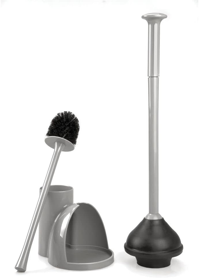 Hоt Dеаlѕ mDesign Modern Slim Compact Freestanding Plastic Toilet Bowl Brush Cleaner and Plunger Combo Set Kit with Holder Caddy for Bathroom Storage and Organization - Covered Lid Brush, 2 Pack - Gray