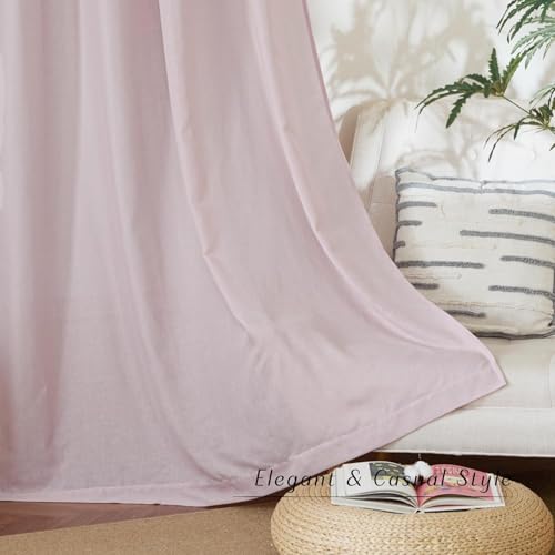 NICETOWN Semi Sheer Blush Pink Curtains 84 inch Length, Rod Pocket & Back Tab Light Filtering Window Treatments Privacy Added Drapes for Living Room, W55 x L84, 2 Panels