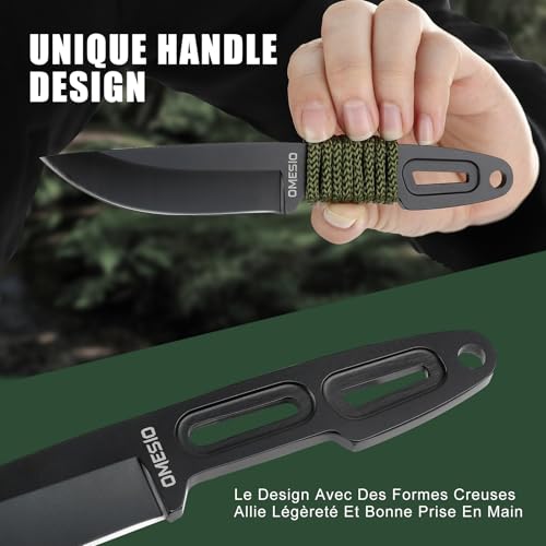Omesio Petit Couteau Lame Fixe de Cou et Ceinture 5cr13mov Full Tang EDC – vue 3