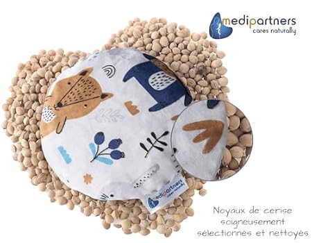 Coussin Chauffant Noyaux Cerises Medi Partners - 180 G, 15 Cm - 100% Coton - Thérapie Chaud/Froid Bébé - Doudou Teddy