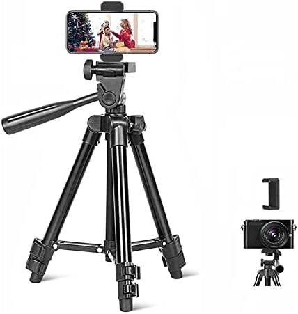 Mini Tripod, CC065 Aluminum Camera Tripod phone tripod Tabletop Travel Tripod with 3-Way Pan Head and Cellphone Holder, for Photo Tik Tok YouTube Videos
