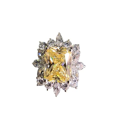 Psiroy 925 Sterling Silver Plated Dainty Halo Engagement Ring Simulated Citrine CZ Wedding Ring for Women, Cubic Zirconia, Cubic Zirconia