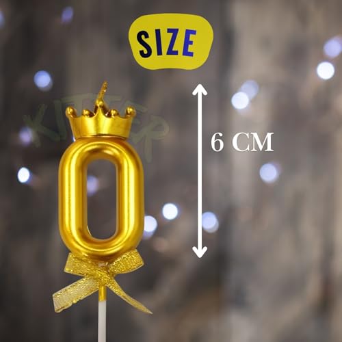 Image of KITTER 1 Pc 0 Number Candle for Birthday Cake, Number 0 Birthday Cake Decoration Zero Candle with Crown on Top Metallic Golden Crown Candles Cake Topper Anniversary Candles (Pack of 1, Gold color)