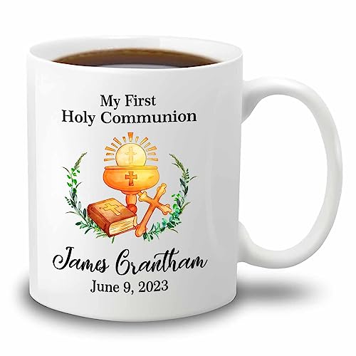 Holy Communion Mugs 11 Oz, My First Holy Communion White Coffee Mug Gifts for Church, Baptism Travel, Cross Christened Teacu