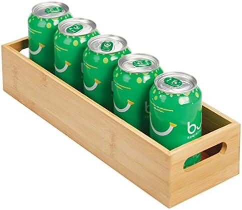 mDesign Set of 2 Kitchen Storage Box  Open-Top Bamboo Storage Tray with Handles  Ideal for Use as a Cupboard Organiser or on the Shelf  Natural