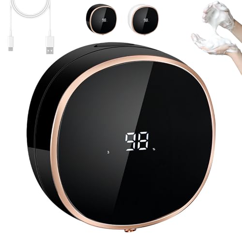 Zhiya Soap Dispenser, Wall-Mounted Smart Sensor Soap Dispenser, Automatic Foam Hand Sanitizer Machine, Touchless Temperature Display Liquid Dispensers, 3-Gear Adjustable, Rechargeable (Black)