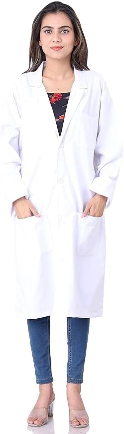 Women’s White Long Lab Coat | Doctor Coat with Front Pockets | Professional Medical, Clinic & Laboratory Wear