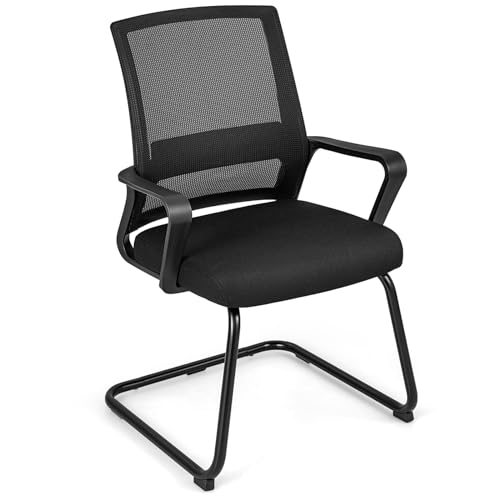 Image of CASART 1/2/4PCS Conference Chairs, Reception Chairs Office Chairs with Mesh Backrest, Lumbar Support & Armrests, Metal Base Guest Chairs for Waiting Room Meeting Room Office (1)