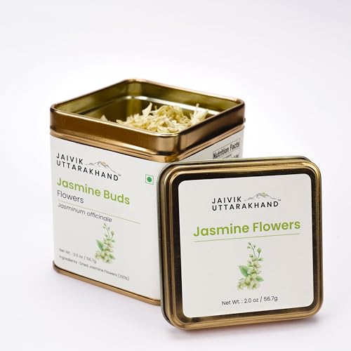Image of Jaivik Uttarakhand Jasmine Budleaf Tea (170.1 g), Healthy Beverages, Decaf, Night Blooming Flower, for Relaxation, Calm Mind, Pack of 3 Tin Can