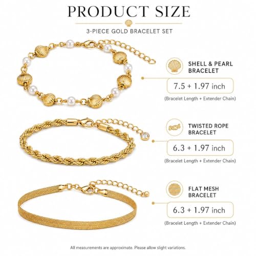 YANCHUN Shell Bracelet Beach Jewelry Wear for Women Gold Stack Beach Bracelets Shell Starfish Beaded Pearl Jewelry Boho Summer Dress Outfits Accessories by YANCHUN - Image 6
