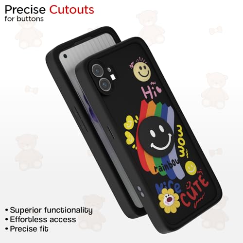 Image of Pikkme Back Cover for Nothing Phone 1 | Soft Silicone| Cute Rainbow Smile & 3D Cartoon Flower Design | Shockproof Raised Camera Protection Bumper Case (Black)