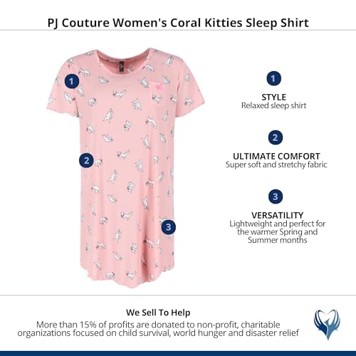 PJ Couture Camisa de dormir feminina Coral Kitties, rosa, GG
