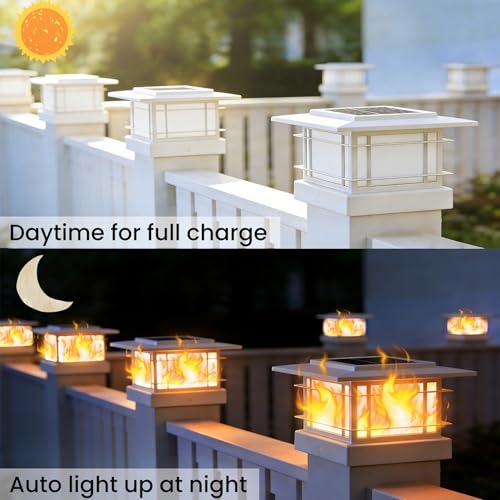 Dynaming 4x4 Solar Post Cap Lights Outdoor with Flickering Flame Light, White Shell Fence Post Solar Lights Fit Vinyl/Wooden Posts, Brightness LED Lighting Decor for Garden Deck Patio, 12 Pack by Dynaming - Image 6