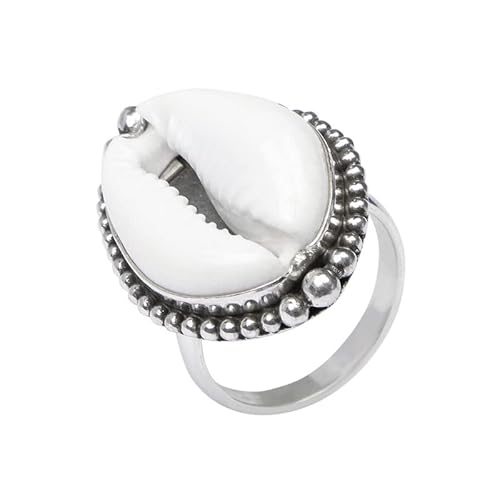 Cowrie Ring For Women Girls, 925 Sterling Silver Cowrie Ring, Natural Beach Shell Ring, Hammered Jewelry Christmas Ring Size Us 9 #TOP3