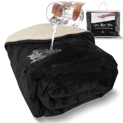 Sacred Weapon Waterproof Blanket for Bed – Mini Sherpa & Fleece Throw – Water Proof Blanket for Couch Cover & Mattress Protector Absorbent Washable Spill Proof – Travel Blankets (Black, 40