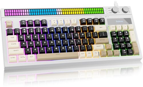 SABLUTE Keyboard Gaming - Audio-Sync RGB Light Strip, 19-Key Anti-Ghosting, Dual Control Knobs, Adjustable Stand, Ultra-Low Latency Quiet Mechanical Feel for PC Gamers