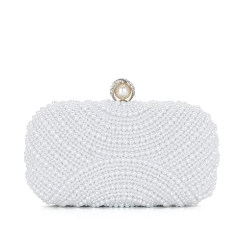 Image of Fecialy Pearl Clutch Purses for Women Wedding Crystal Beaded Evening Handbags Clutch with Pearl Chain