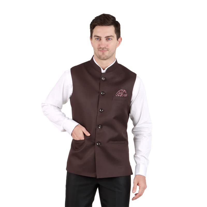 Men’s Nehru/Modi Jacket (Waistcoat) along-with Inner pocket - Premium Cotton Fabric with Polyester lining, Stylish Sleeveless Bandhgala Regular Fit for Festive, Casual, or Occasional