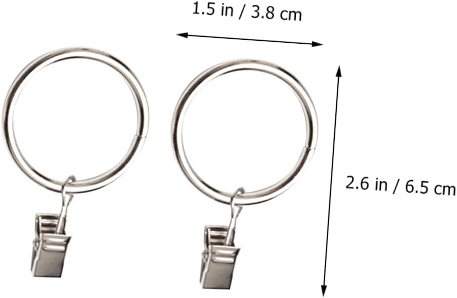 1 Set Metal Drapery Rings with Clips Easy Install Curtain Hooks for Various Applications Rustproof Silver Finish