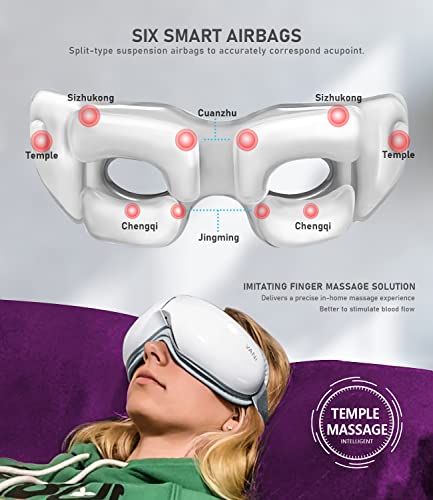 Vani Eye Massager With Heat & Compression, Bluetooth Music Rechargeable Eye Heat Massager For Relax And Reduce Eye Strain Dark Circles Eye Bags Dry Eye Improve Sleep, White #TOP2