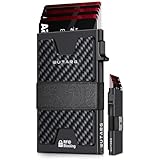 WUTARG Tarjetero Hombre RFID Cartera Slim Metálica, Billetera Minimalista Antirrobo, Clip Billetes, Protección NFC, Regalo San Valentin, 12 Tarjetas - Aluminio 6061 (Carbon Black)