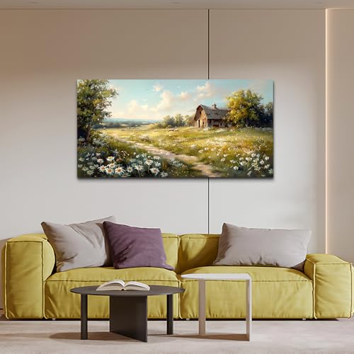 KELIYUAN Canvas Wall Art For Living Room Farmhouse Wall Decor For Bedroom Office Wall Decoration Vintage Country Field Landscape Painting Framed Prints Pictures Artwork Room Home Decor 20"x40"
