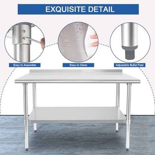 Image of HARDURA Stainless Steel Prep & Work Table 30 x 48 Inches NSF Heavy Duty Commercial with Undershelf and Backsplash, Galvanized Legs for Commercial Food Prep