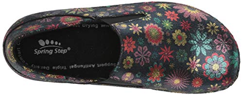 Spring Step Manila-Flower Professional Nursing Shoes For Women | Women's Slip-On Uniform Shoes With Round Toe, Closed Back, And Printed Leather | Black Nursing Clogs For Women #TOP4