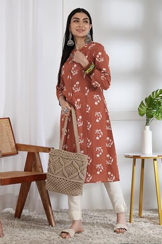 Image of MIRCHI FASHION Pure Cotton Kurti for Women | A-Line Kantha Work Printed Kurta for Woman | Ethnic Wear for Office & Daily Use (Single Piece)