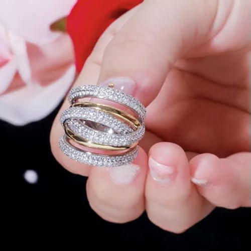 Twist Lines Geometric Cubic Zircon Ring Multi-Tone Gold Plated Fashion Jewellery3
