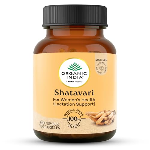 A TATA Product - Organic India Shatavari - 60 Veg Capsules, With Plant Based Estrogens, Helps Boosts Health and Vitality For Women Of All Ages & Restore Hormonal Balance, GMP & NPOP Certified Organic