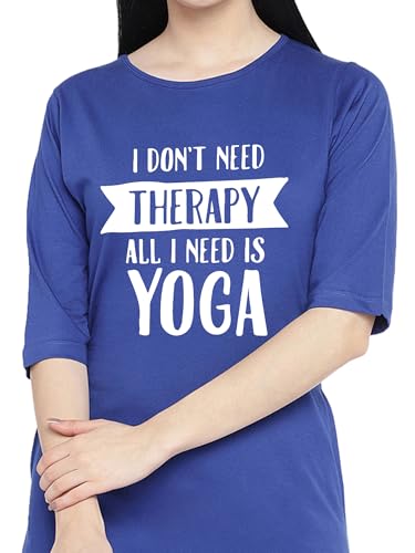 Image of STATUS MANTRA Women's Long T-Shirt Dress - Cotton Casual Knee Length Dress with 3 /4 Sleeves | Soft Bio-Washed Fabric, Crew Neck, Relaxed Fit | Comfy Summer Lounge Wear