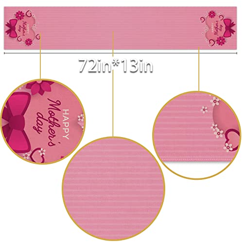 Happy Mother's Day Table Runner Pink Love Heart Rustic Linen Dining Room Kitchen Table Indoor Outdoor Decoration #TOP4