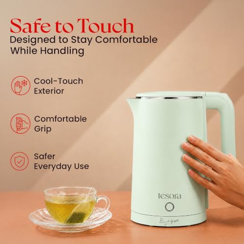 Image of Tesora by Cook with Parul Electric Kettle, 1.8L, 12 Recipes Book Included, 1500W, 100% Stainless Steel Inner Body, Auto Shut-Off, Boil-Dry & Overheat Protection, Cool Touch Double Wall (Green)