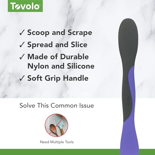 Image of Tovolo Scoop and Spread Large Dual End Peri Purple and Charcoal Gray Silicone Sandwich Spreader Tool with Nylon Handle, BPA Free Dishwasher Safe Silicone and Nylon Tool for Spreading and Scooping